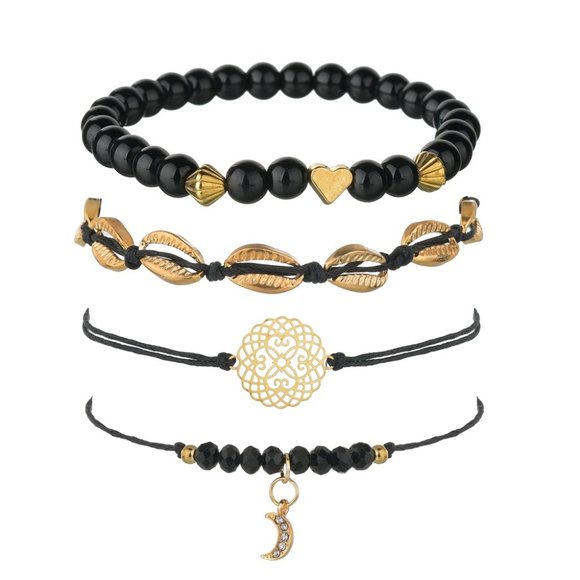 Shell Heart Moon Pendant Charm Bracelets Set - Picture 3 of 5